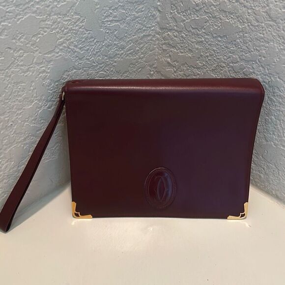 Cartier Handbags - Cartier Convertible Portfolio Organizer Clutch Wristlet Dark Burgundy Leather